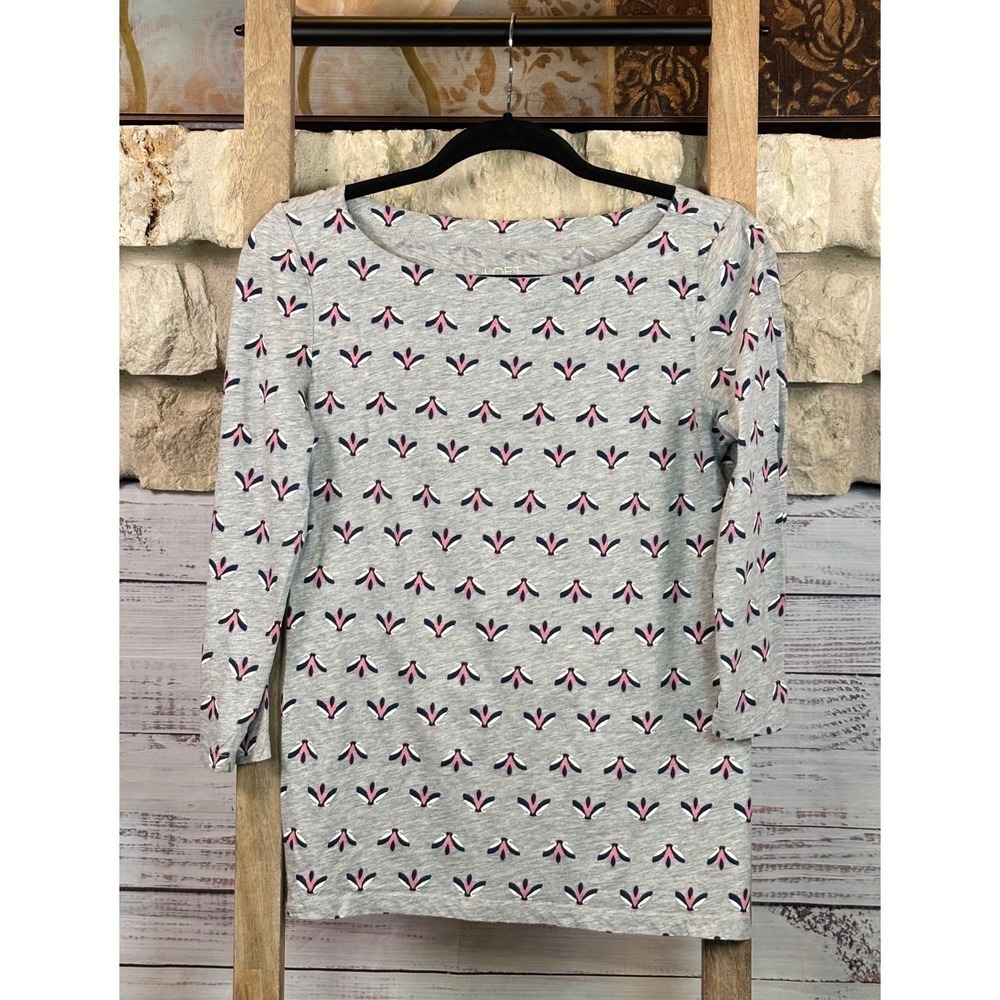 Loft Outlet Women Small Gray Pink Blue Geometric Print 3/4 Sleeve Boat Neck Top - Picture 3 of 6